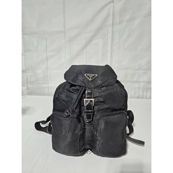 Authentic PRADA Tessuto Nylon Double Pocket Backpack Black - Picture 1 of 11